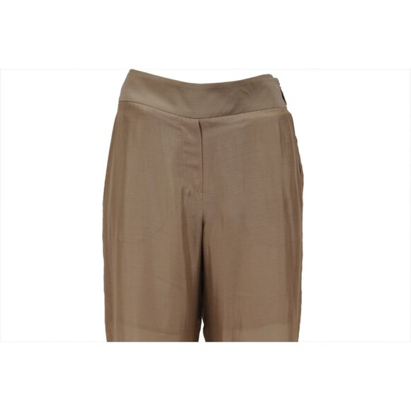 Brunello Cucinelli Womens Wide Zipped Pants US 8 IT 44 Brown Silk Flowy Trousers - Picture 3 of 14